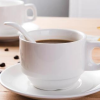 White ceramic European coffee cup plate  spoon set